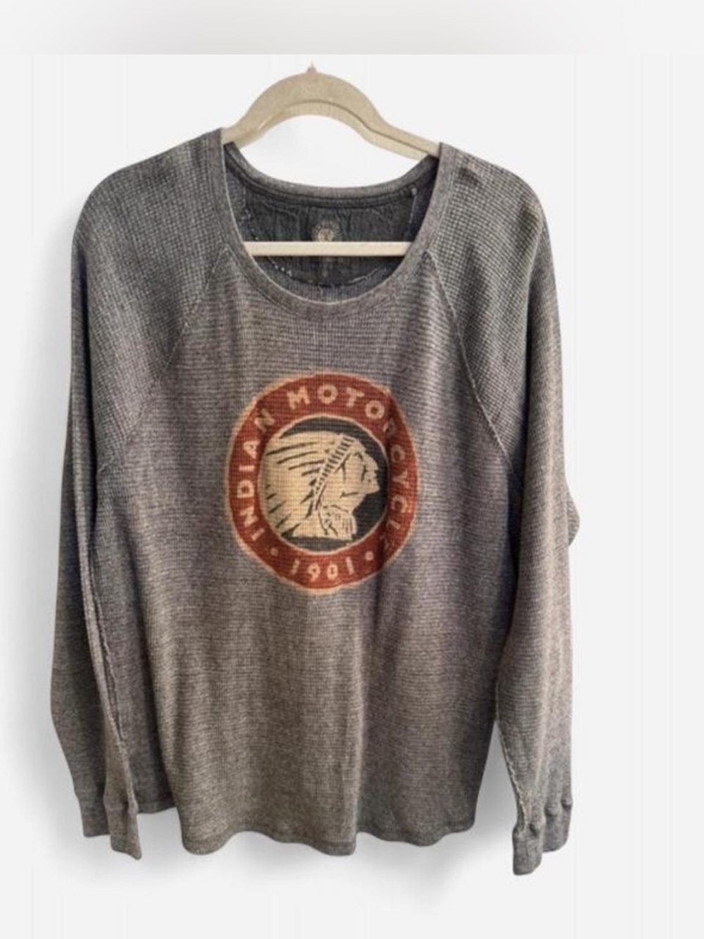 Lucky Brand Gray Waffle-Knit Crewneck with Vintage Logo